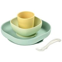 Набор посуды Beaba 2 тарелки, стакан, ложка/Set Vaisselle Silic 4 PCS yellow 913436