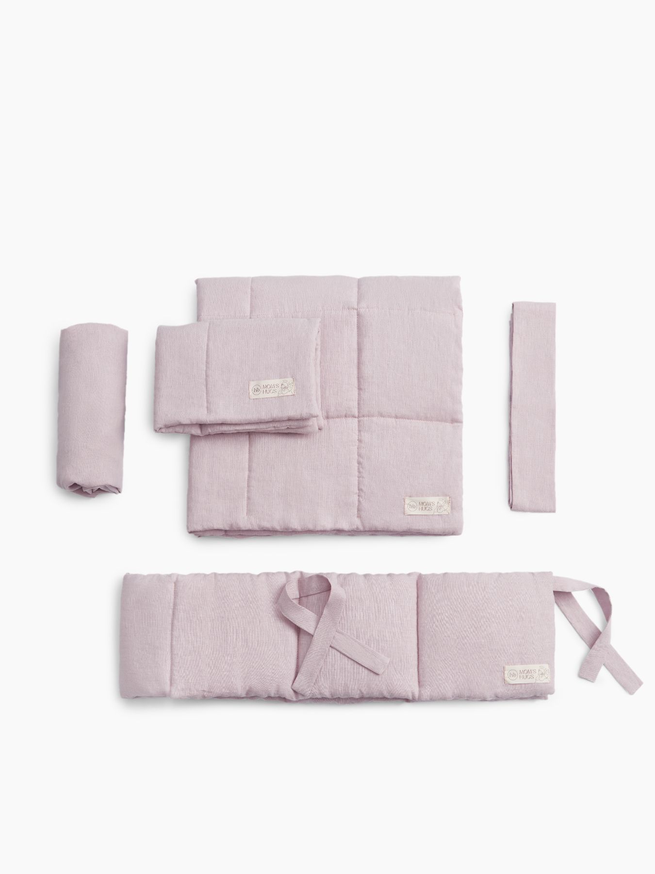 Комплект постельного белья Happy Baby 100х70 см (подушка, одеяло, простыня, бортики, лента), лён розовый 87539