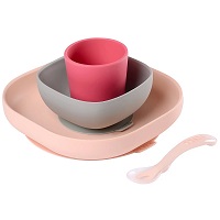 Набор посуды Beaba 2 тарелки, стакан, ложка/Slicone Meal Set (4PCS) Pink 913429