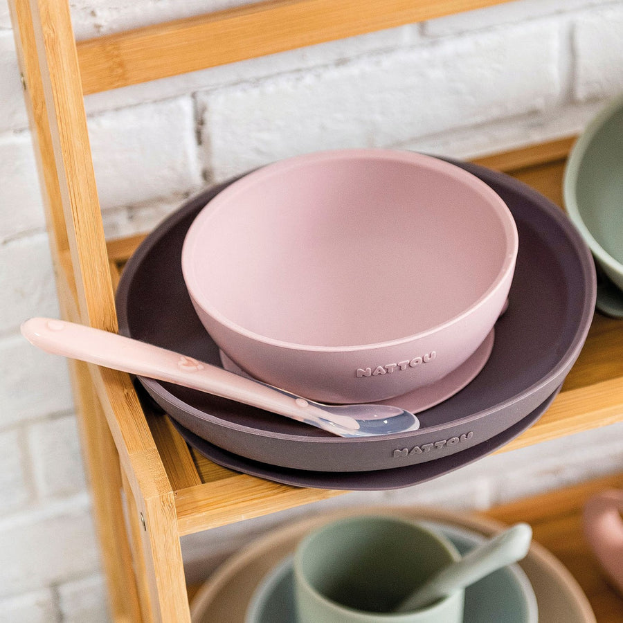 Набор посуды Nattou: 2 тарелки, ложка pink/grey 876797